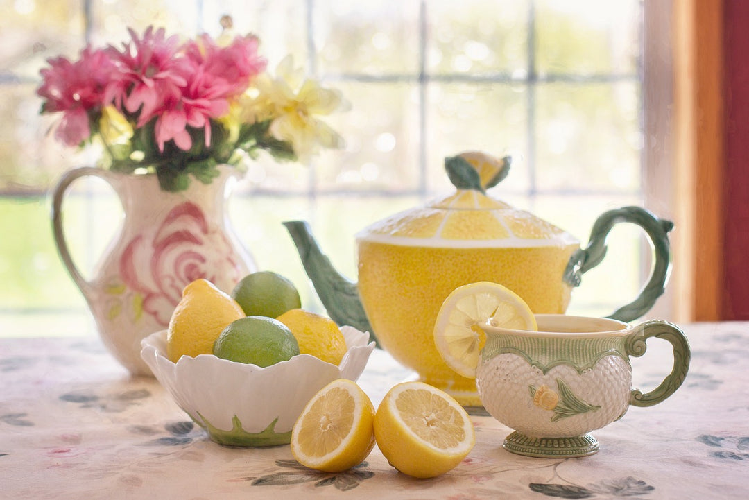 Lady grey tea served in a lemon shaped tea pot